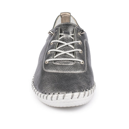 Pewter Grey - Lifestyle - Lunar Womens-Ladies St Ives Leather Plimsolls