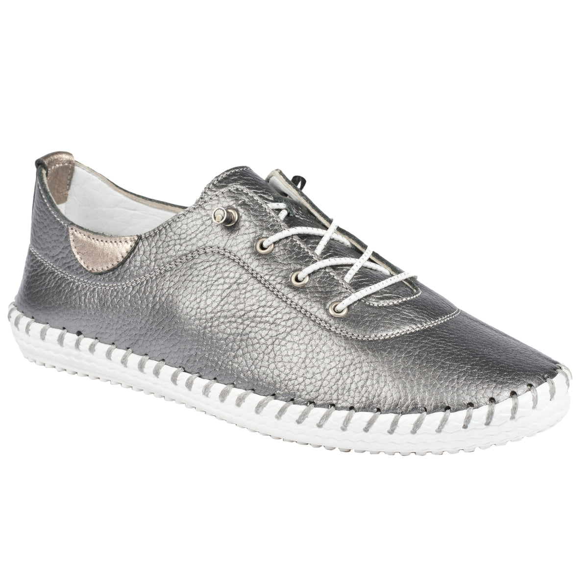Pewter Grey - Pack Shot - Lunar Womens-Ladies St Ives Leather Plimsolls