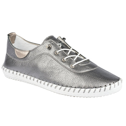 Pewter Grey - Pack Shot - Lunar Womens-Ladies St Ives Leather Plimsolls