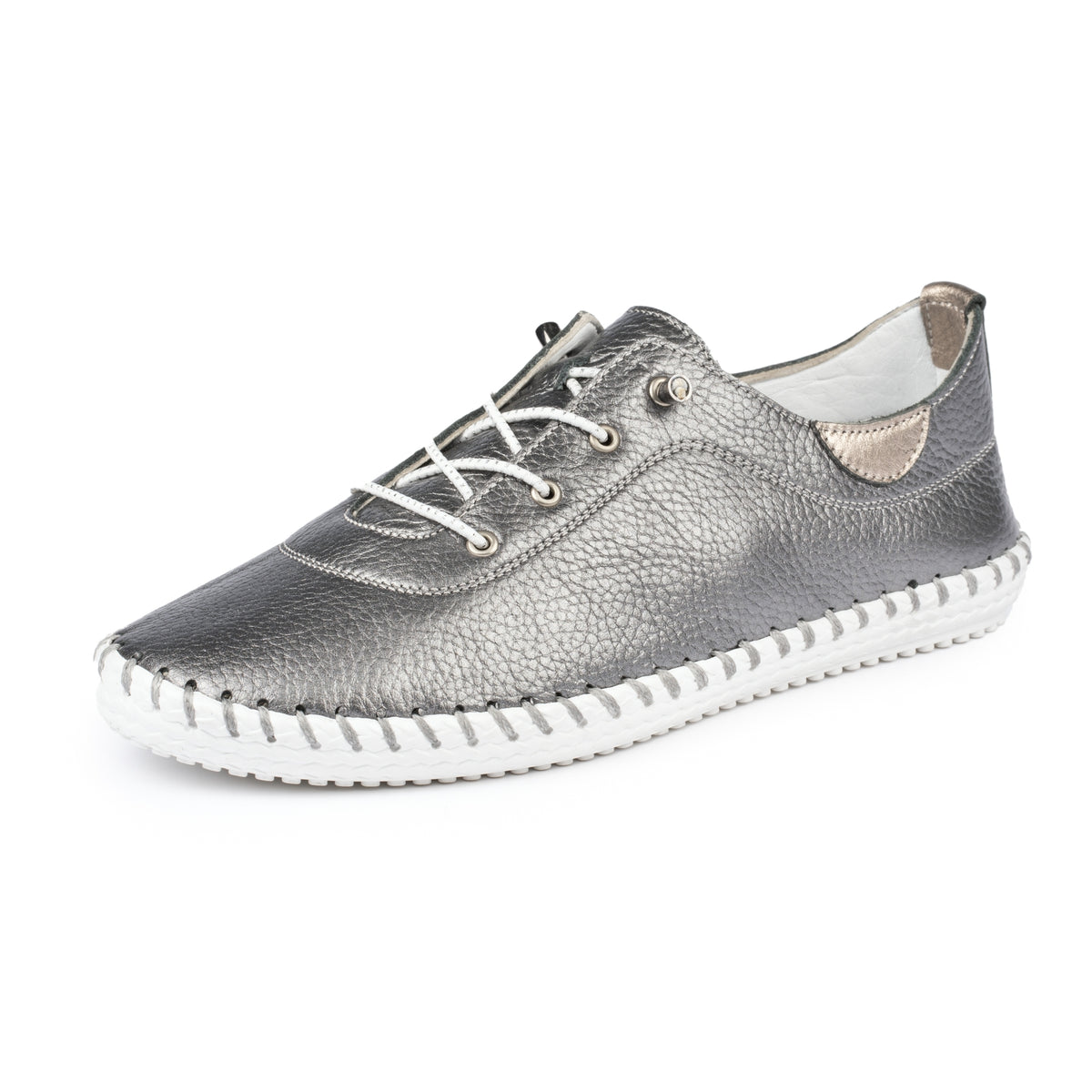 Pewter Grey - Close up - Lunar Womens-Ladies St Ives Leather Plimsolls