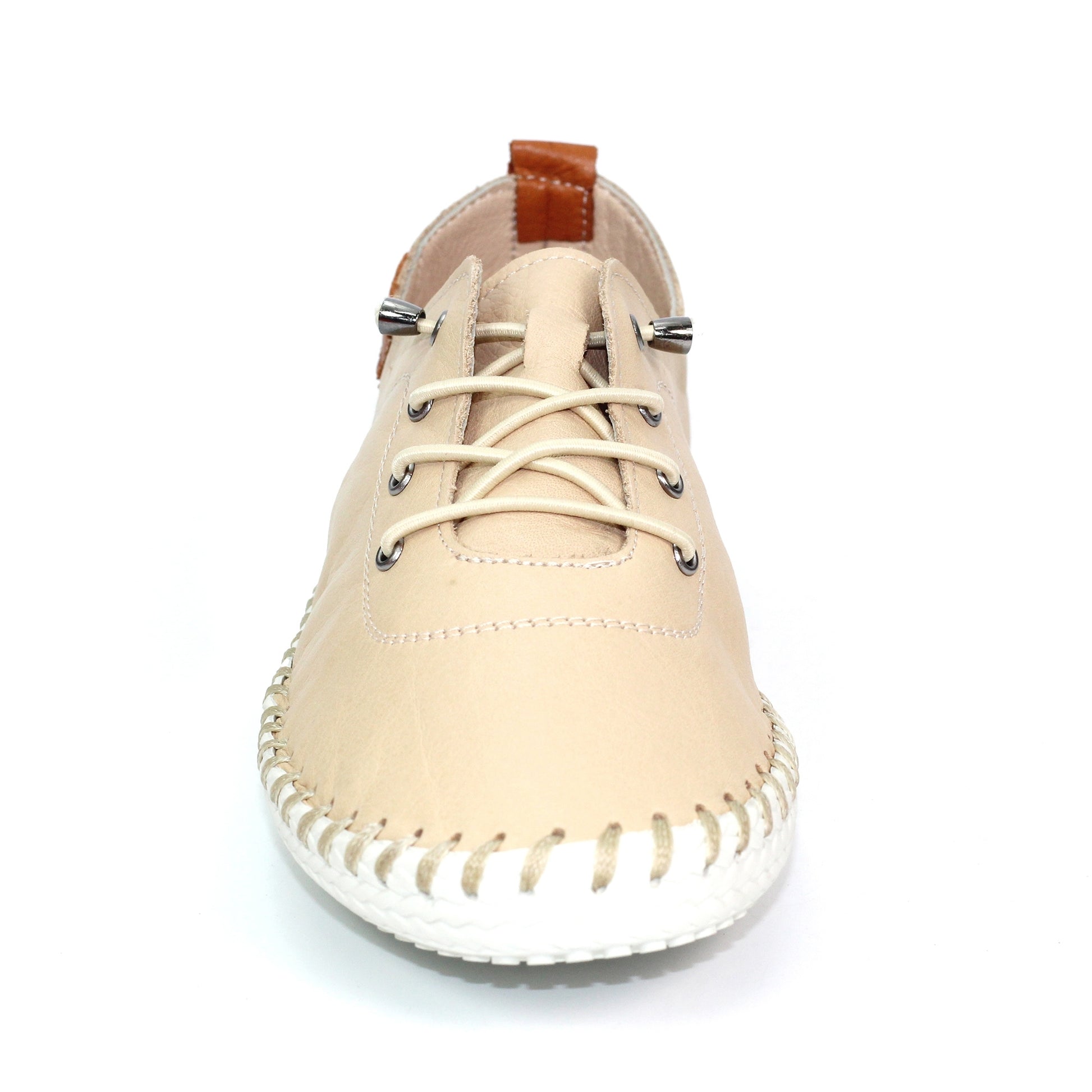 Beige - Close up - Lunar Womens-Ladies St Ives Leather Plimsolls