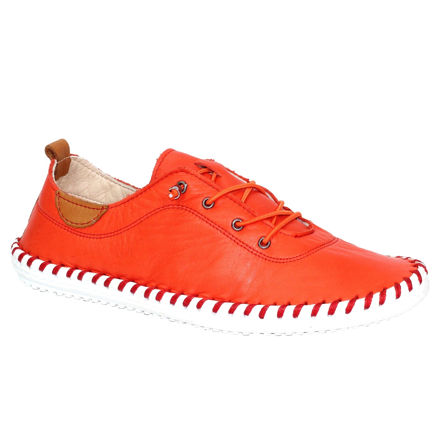 Orange-White - Front - Lunar Womens-Ladies St Ives Leather Plimsolls