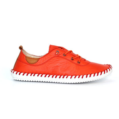 Orange-White - Side - Lunar Womens-Ladies St Ives Leather Plimsolls