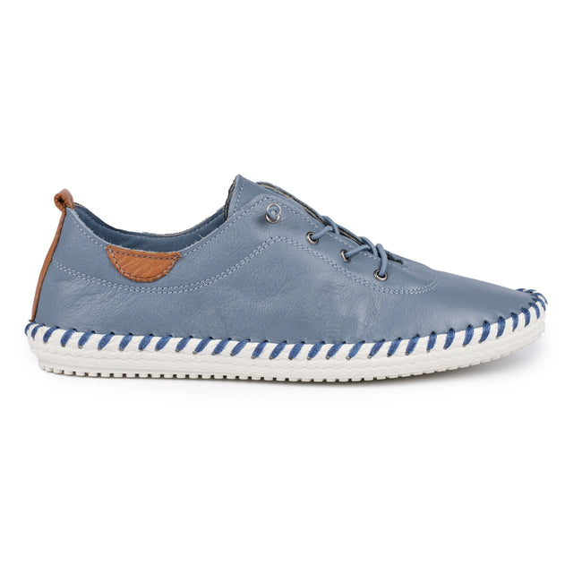 Mid Blue - Side - Lunar Womens-Ladies St Ives Leather Plimsolls