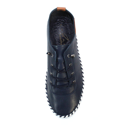 Navy - Lifestyle - Lunar Womens-Ladies St Ives Leather Plimsolls