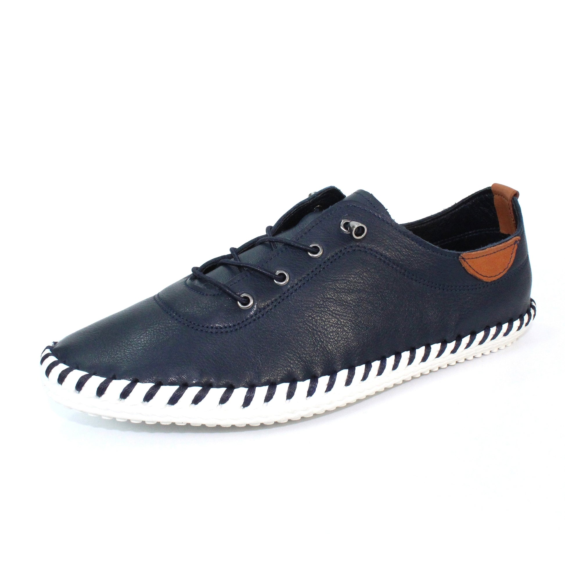 Navy - Close up - Lunar Womens-Ladies St Ives Leather Plimsolls