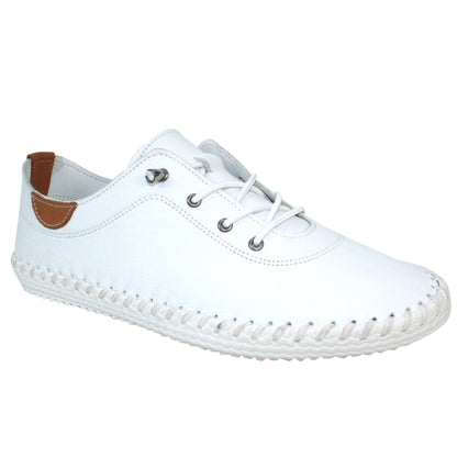 White - Front - Lunar Womens-Ladies St Ives Leather Plimsolls