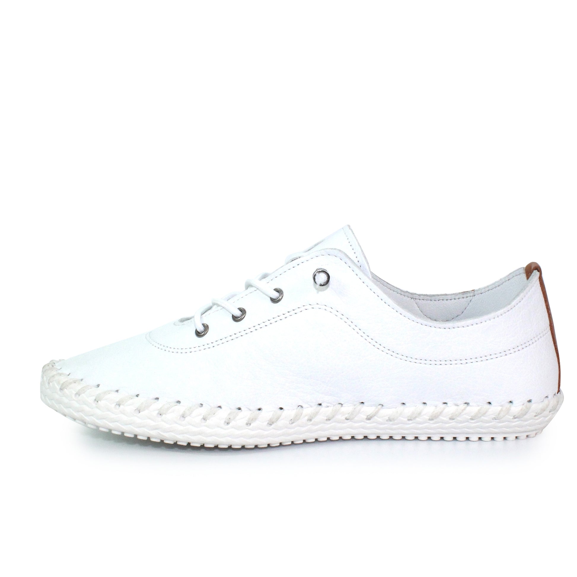 White - Back - Lunar Womens-Ladies St Ives Leather Plimsolls
