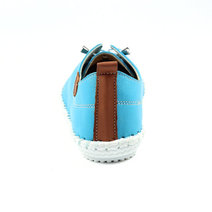 Turquoise-White - Back - Lunar Womens-Ladies St Ives Leather Plimsolls