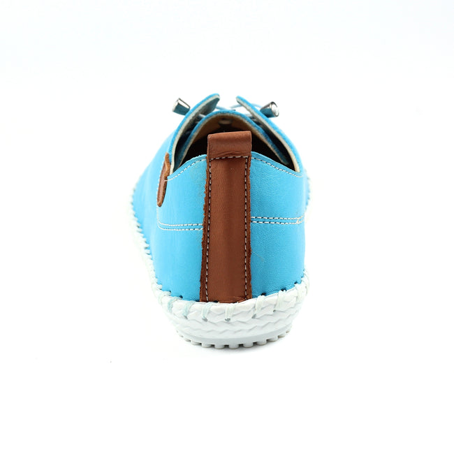 Turquoise-White - Back - Lunar Womens-Ladies St Ives Leather Plimsolls