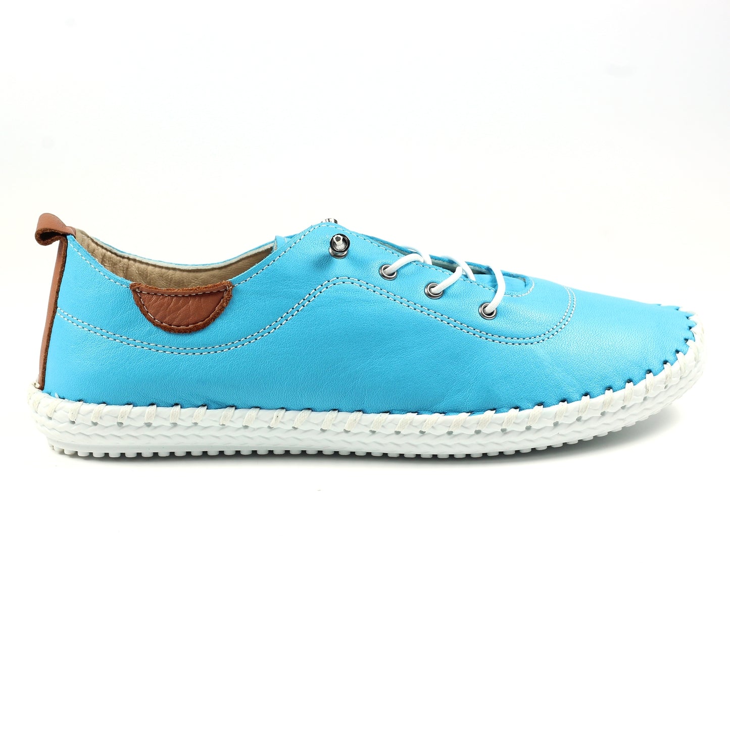 Turquoise-White - Lifestyle - Lunar Womens-Ladies St Ives Leather Plimsolls