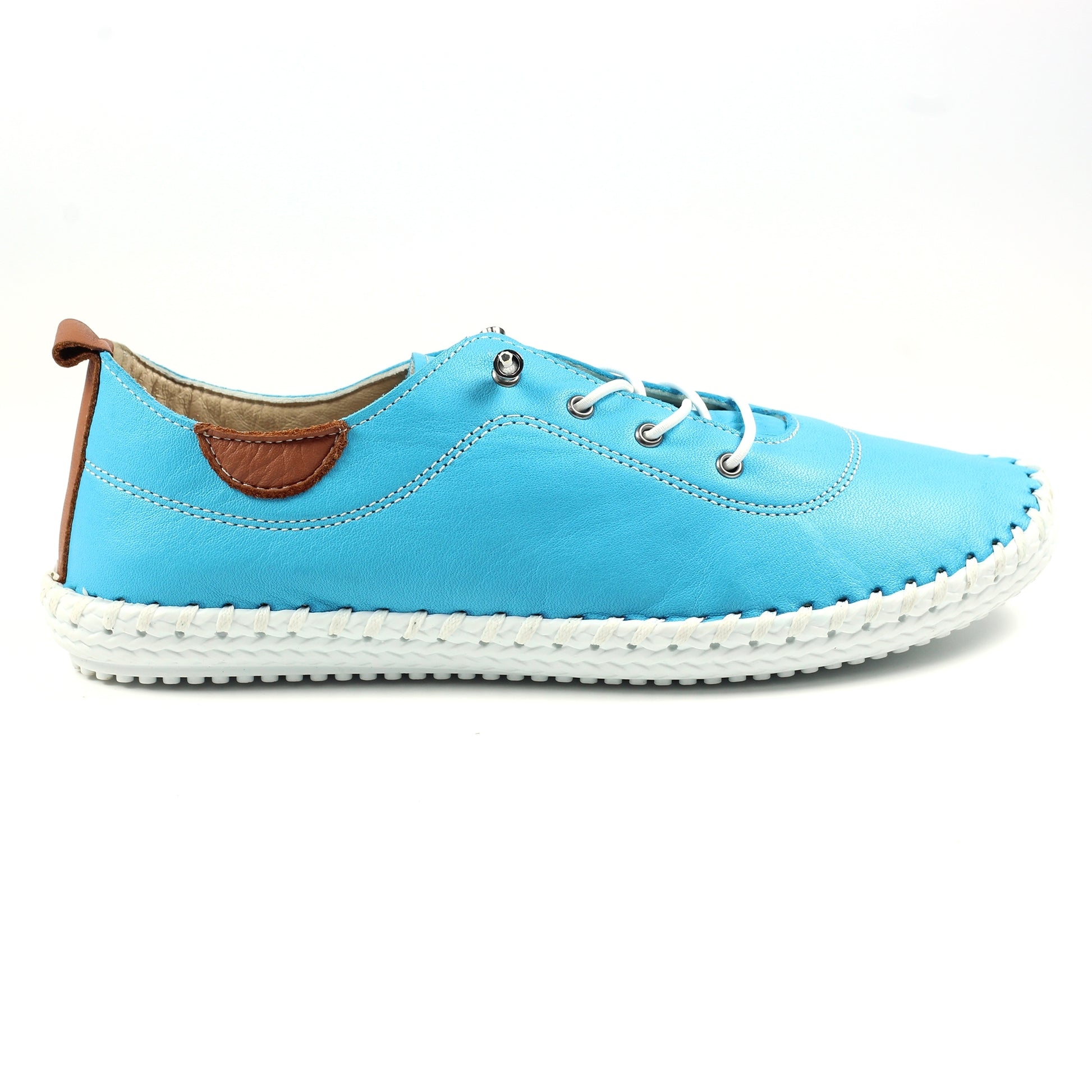 Turquoise-White - Lifestyle - Lunar Womens-Ladies St Ives Leather Plimsolls