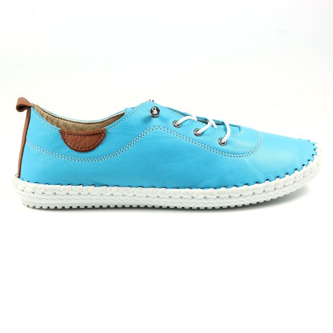 Turquoise-White - Lifestyle - Lunar Womens-Ladies St Ives Leather Plimsolls
