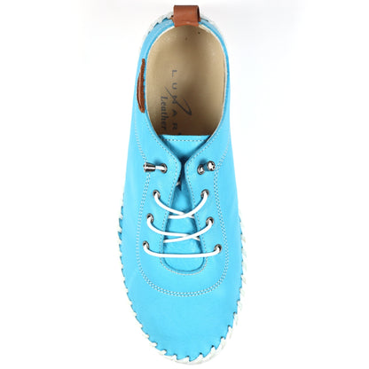 Turquoise-White - Pack Shot - Lunar Womens-Ladies St Ives Leather Plimsolls