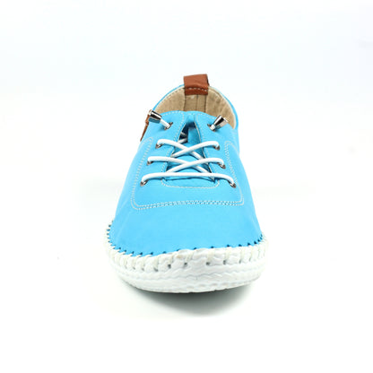 Turquoise-White - Close up - Lunar Womens-Ladies St Ives Leather Plimsolls