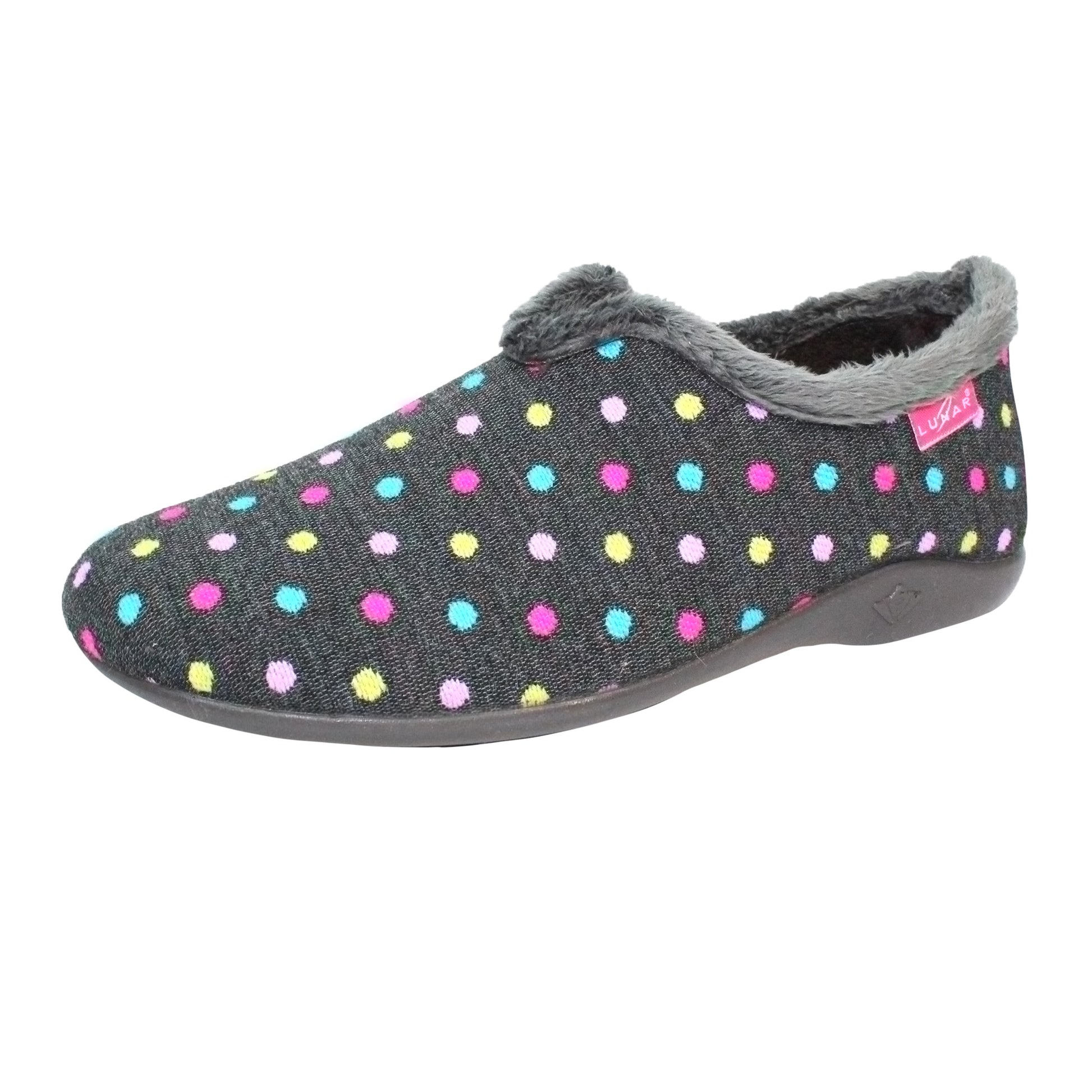 Black - Pack Shot - Lunar Womens-Ladies Lava Polka Dot Slippers