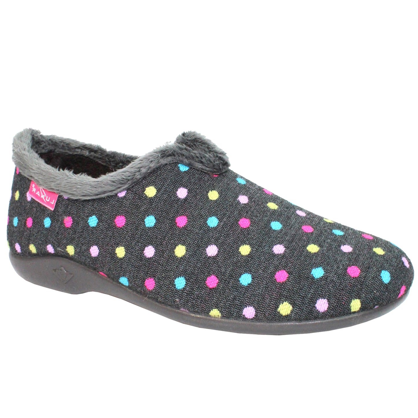 Black - Front - Lunar Womens-Ladies Lava Polka Dot Slippers