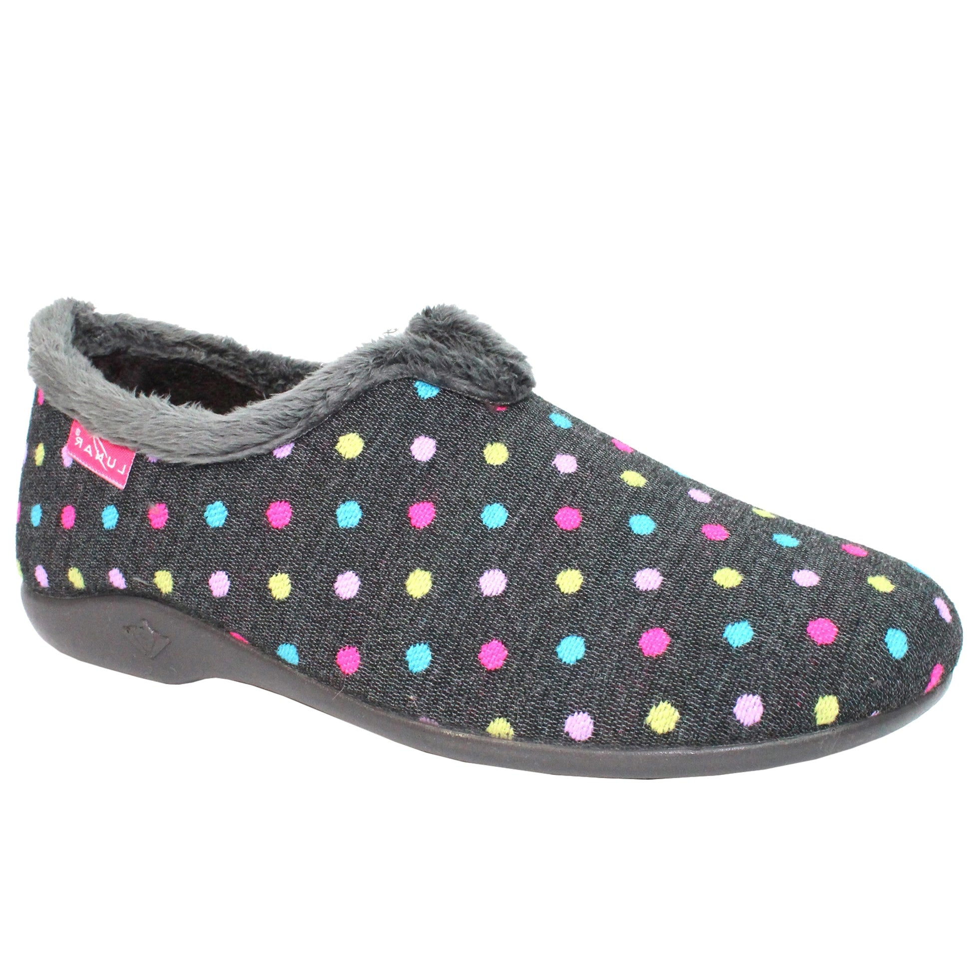 Black - Front - Lunar Womens-Ladies Lava Polka Dot Slippers