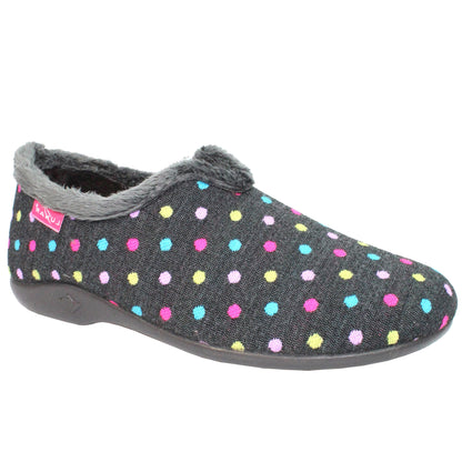 Black - Front - Lunar Womens-Ladies Lava Polka Dot Slippers
