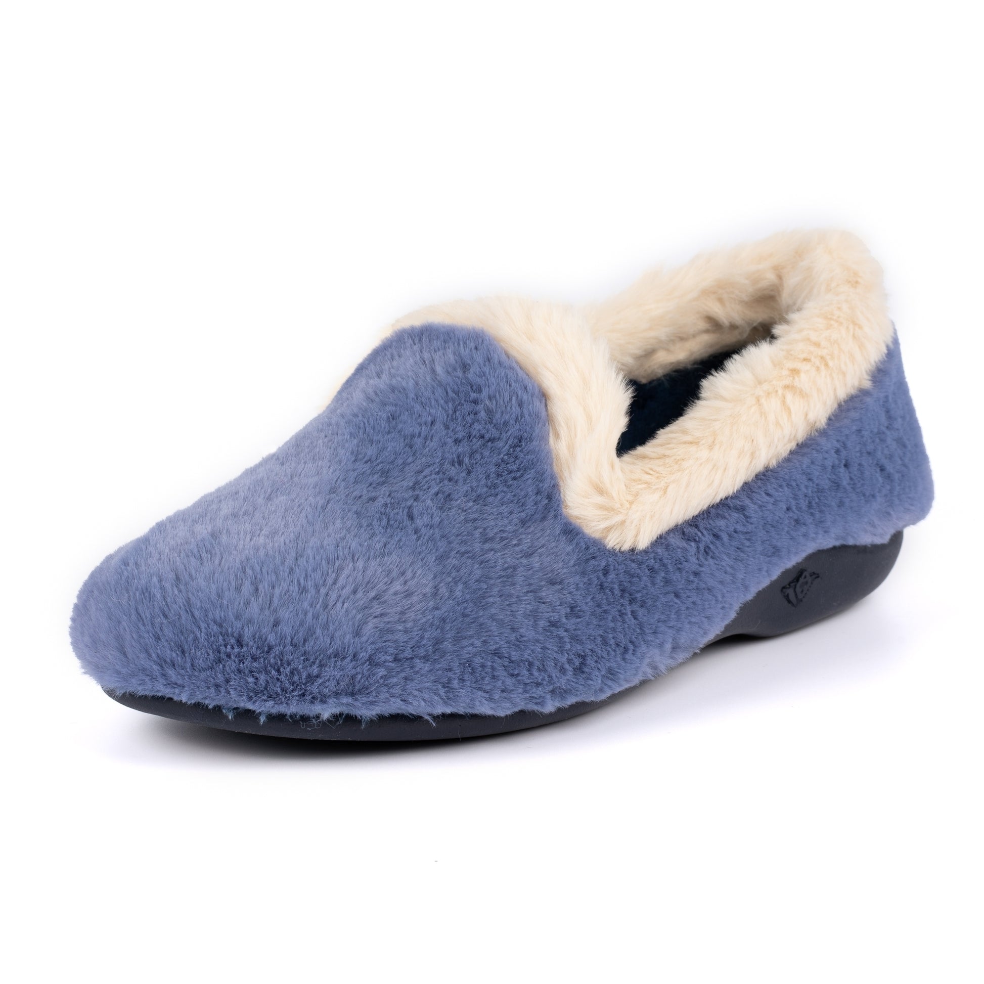 Blue - Close up - Lunar Womens-Ladies Shake Faux Fur Trim Slippers