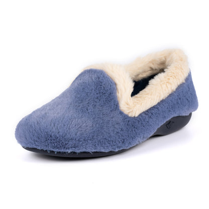 Blue - Close up - Lunar Womens-Ladies Shake Faux Fur Trim Slippers