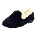 Navy - Side - Lunar Womens-Ladies Shake Faux Fur Trim Slippers