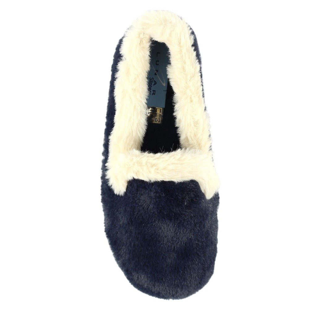 Navy - Lifestyle - Lunar Womens-Ladies Shake Faux Fur Trim Slippers