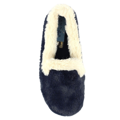 Navy - Lifestyle - Lunar Womens-Ladies Shake Faux Fur Trim Slippers