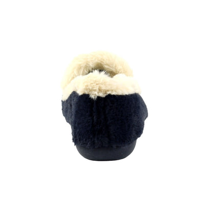 Navy - Pack Shot - Lunar Womens-Ladies Shake Faux Fur Trim Slippers
