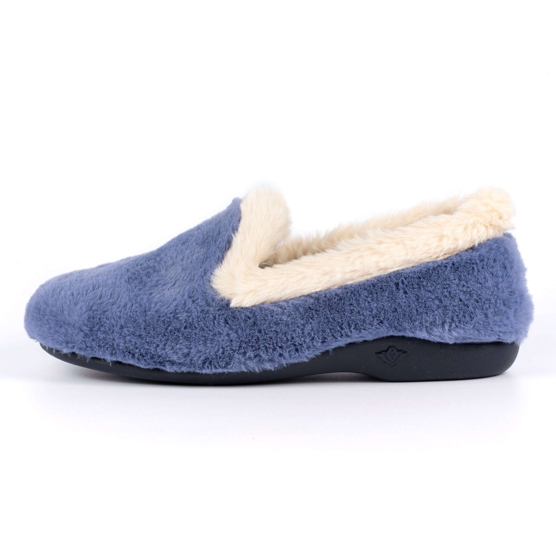 Blue - Side - Lunar Womens-Ladies Shake Faux Fur Trim Slippers