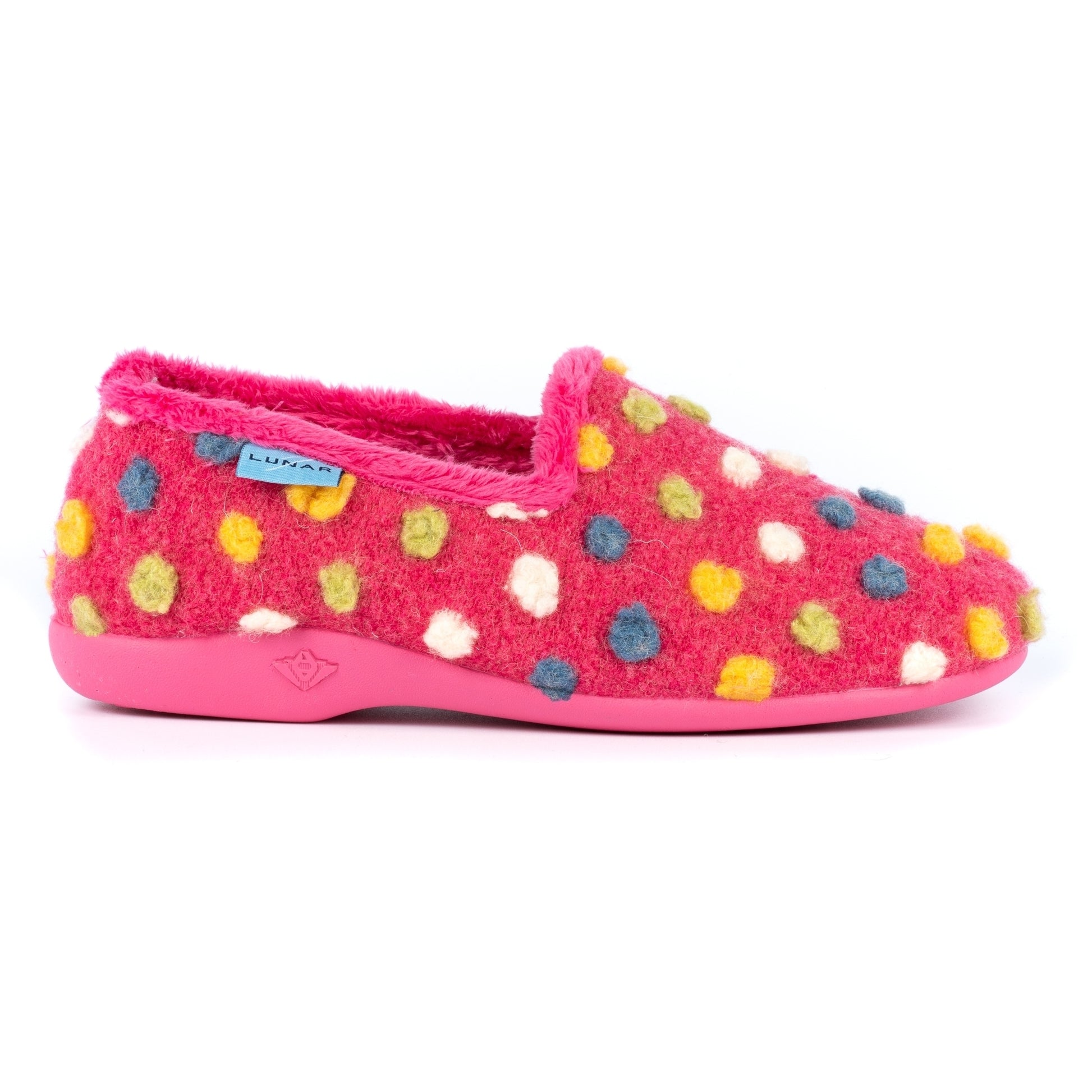 Pink - Back - Lunar Womens-Ladies Helix Polka Dot Slippers