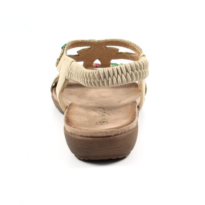 Beige - Side - Lunar Womens-Ladies Mariella Beaded Sandals