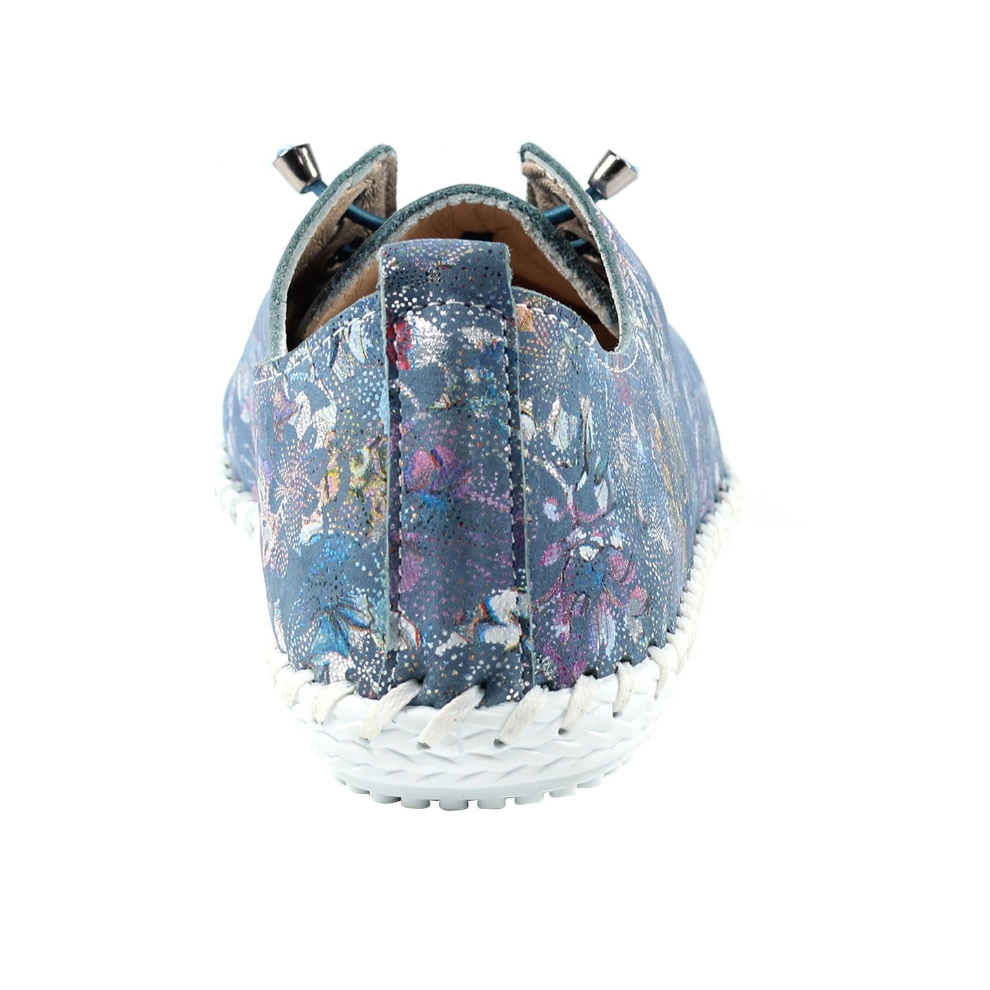 Blue - Side - Lunar Womens-Ladies Exbury Floral Leather Plimsolls