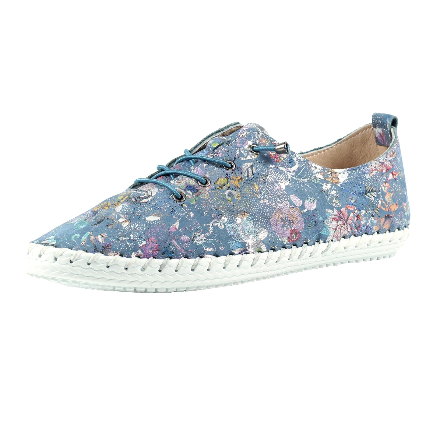 Blue - Lifestyle - Lunar Womens-Ladies Exbury Floral Leather Plimsolls