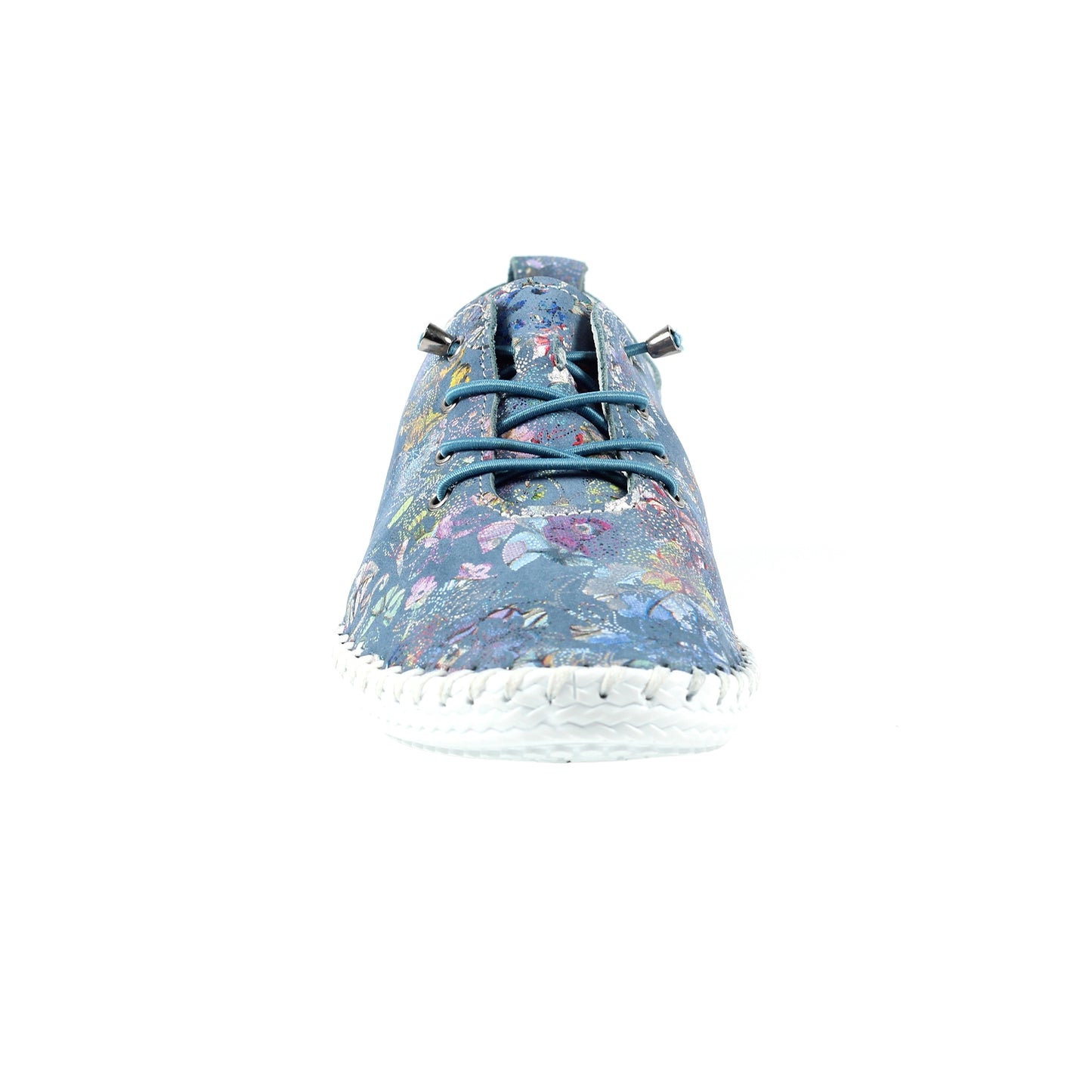 Blue - Pack Shot - Lunar Womens-Ladies Exbury Floral Leather Plimsolls