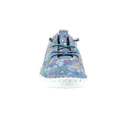 Blue - Pack Shot - Lunar Womens-Ladies Exbury Floral Leather Plimsolls