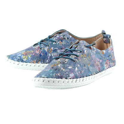 Blue - Close up - Lunar Womens-Ladies Exbury Floral Leather Plimsolls