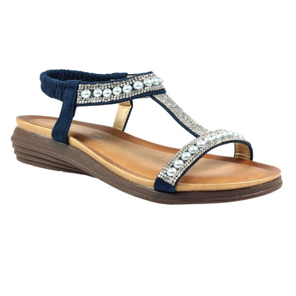 Blue - Front - Lunar Womens-Ladies Tancy Pearl Sandals