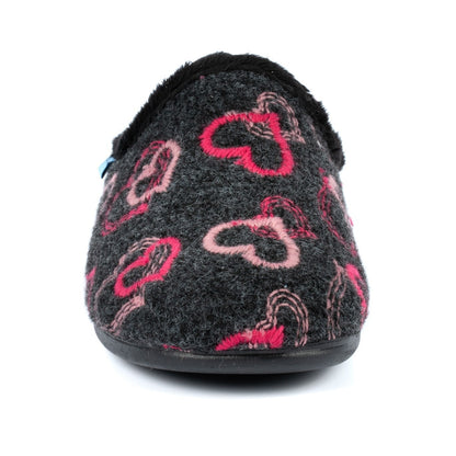 Black-Pink - Pack Shot - Lunar Womens-Ladies Honey Hearts Slippers