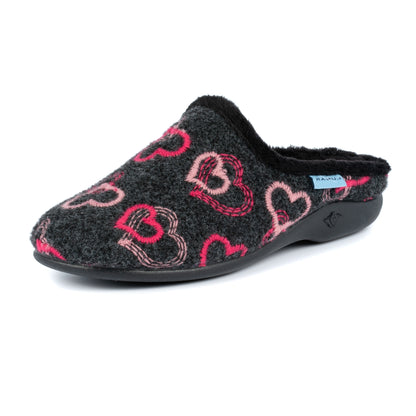 Black-Pink - Close up - Lunar Womens-Ladies Honey Hearts Slippers