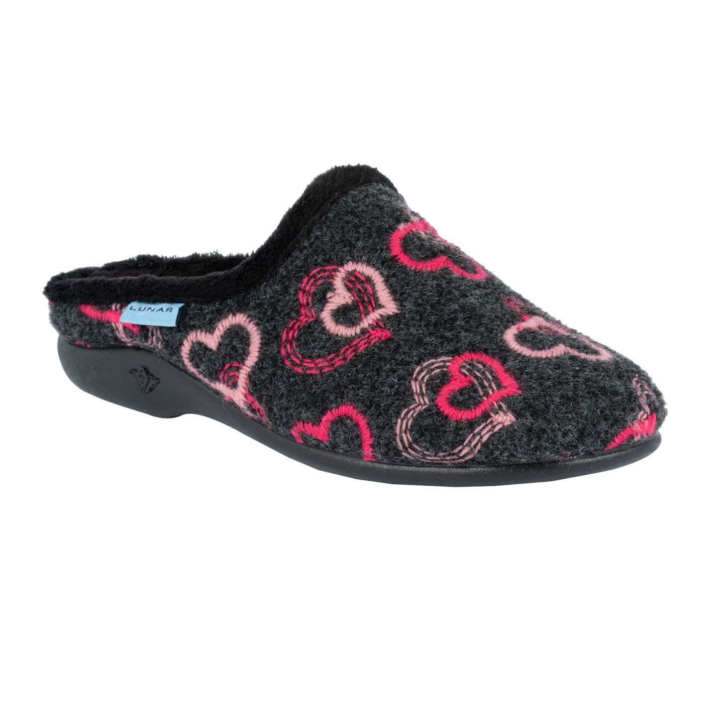 Black-Pink - Front - Lunar Womens-Ladies Honey Hearts Slippers