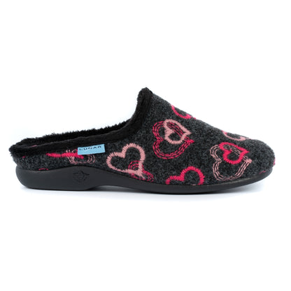 Black-Pink - Back - Lunar Womens-Ladies Honey Hearts Slippers