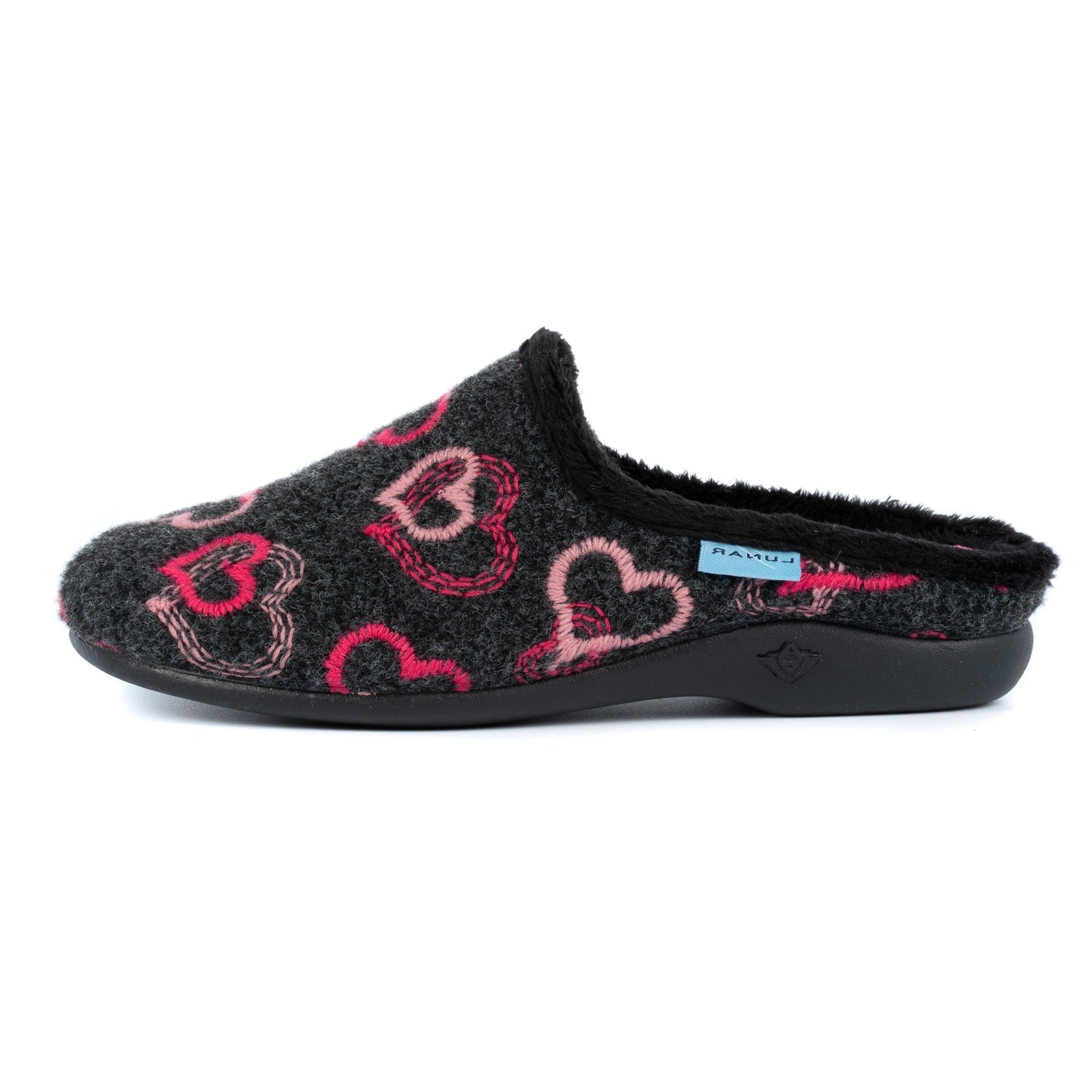 Black-Pink - Side - Lunar Womens-Ladies Honey Hearts Slippers