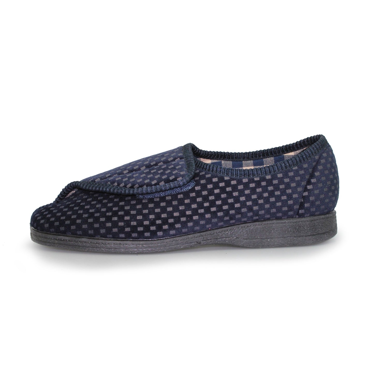 Navy - Side - Goodyear Mens Columbus II Checked Slippers