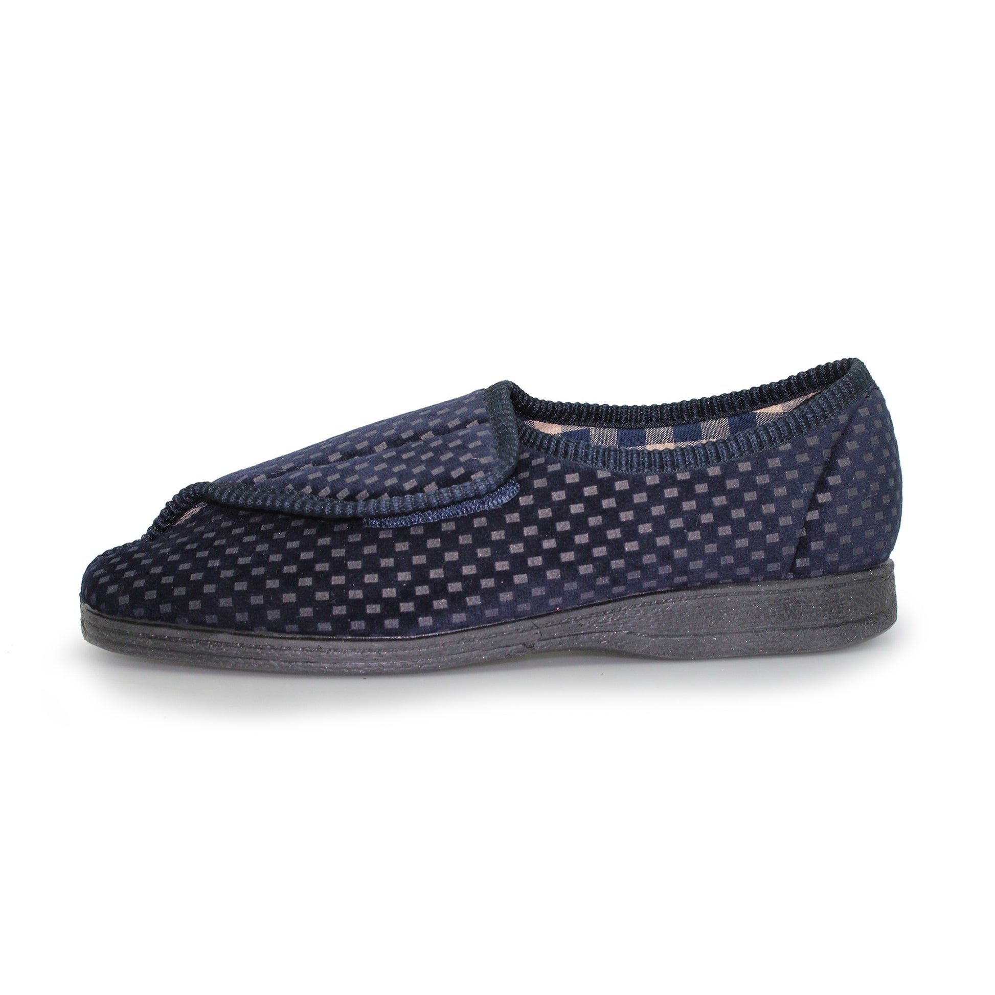 Navy - Side - Goodyear Mens Columbus II Checked Slippers