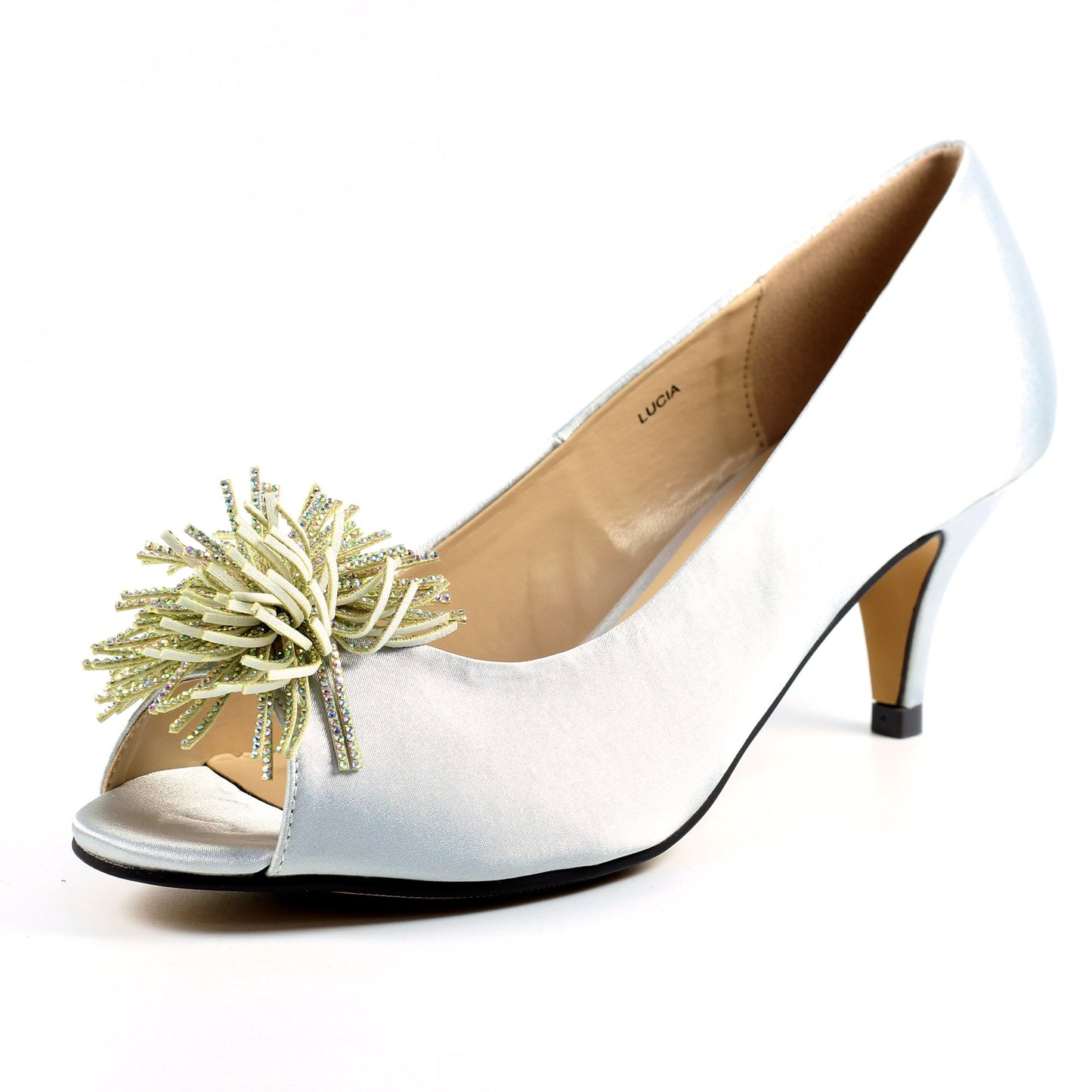 Silver - Pack Shot - Lunar Womens-Ladies Lucia Satin Court Shoes