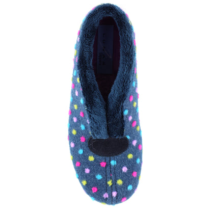 Blue - Side - Lunar Womens-Ladies Tennessee Polka Dot Slippers
