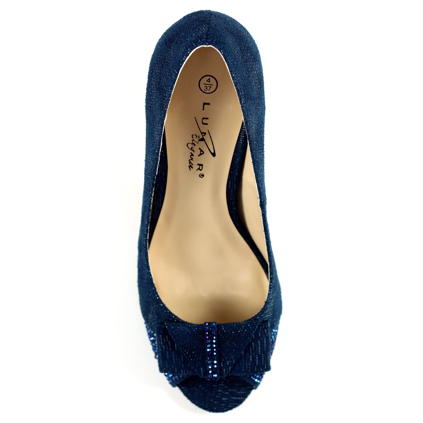 Blue - Pack Shot - Lunar Womens-Ladies Mira Diamante Peep Toe Court Shoes