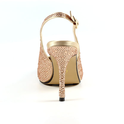 Rose - Back - Lunar Womens-Ladies Rubiya Diamante Sling Back Court Shoes
