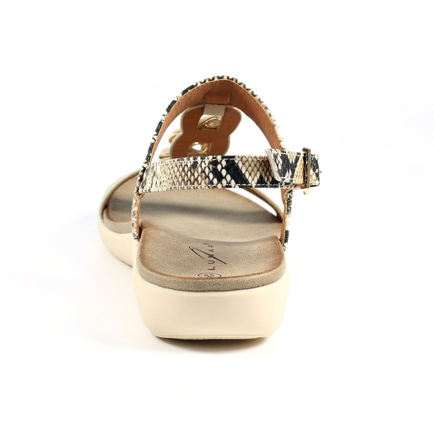 Beige - Back - Lunar Womens-Ladies Bardon Snake Print Sandals